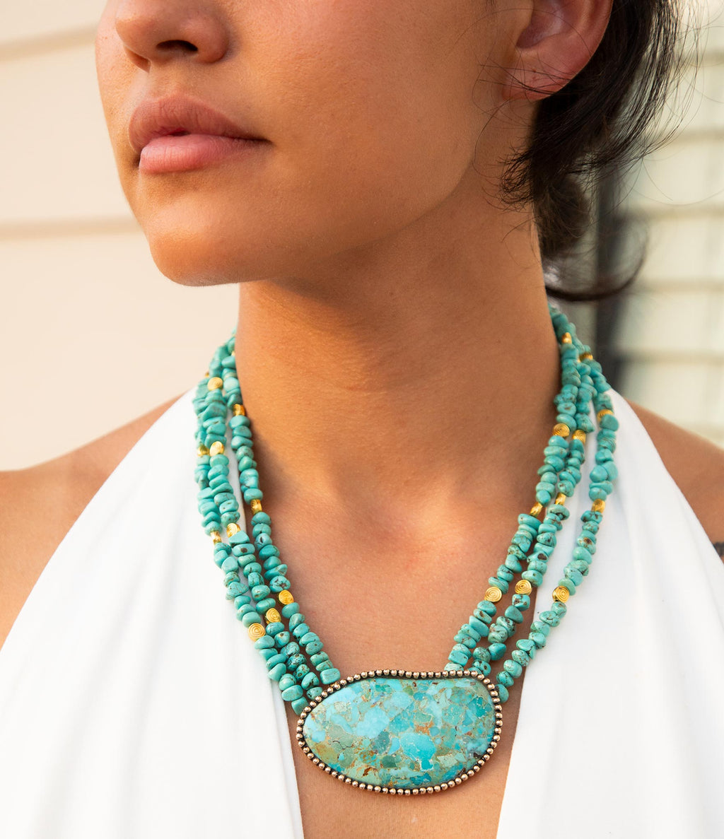 Refined Blue Turquoise Statement Necklace